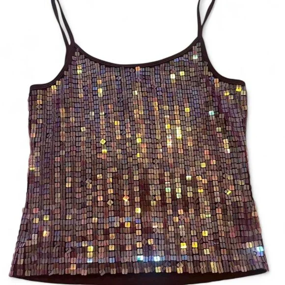Bebe Purple Sequin Cropped Tank Top - Picture 2 of 3